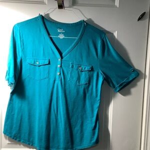 Croft & Barrow Turquoise Buttoned V-Neck Top